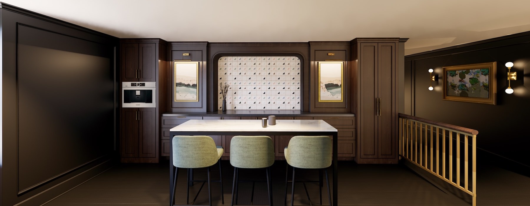 a room with a table and chairs